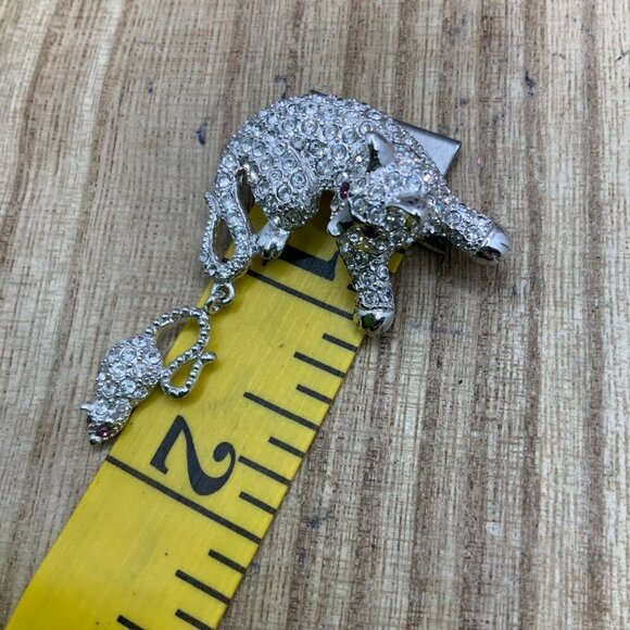 Tara Vanessa NIB Rhinestone Cat and Mouse Silver Tone Brooch - Picture 5 of 5